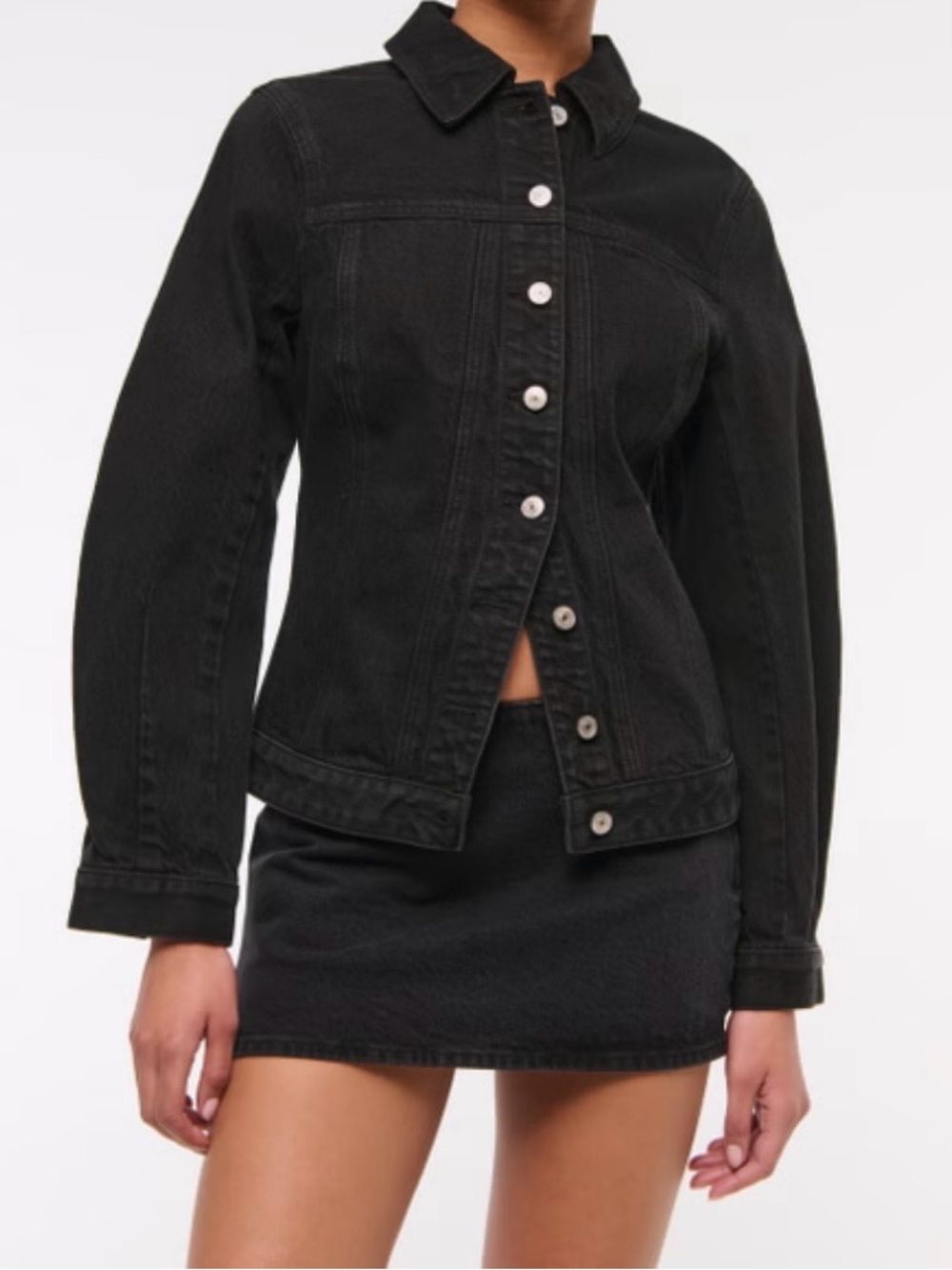 Abercrombie & Fitch Black Denim Jacket - Button-Front
